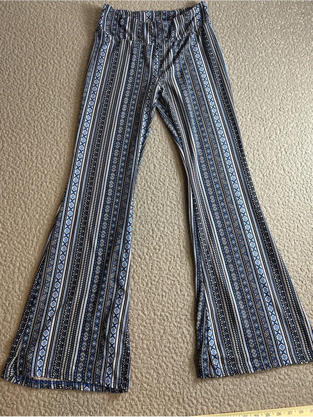 Blue Striped Patterned Flare Pants